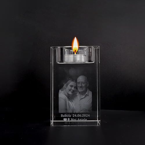 Personalisierbarer 3D-Kristall-Foto-Kerzenhalter - Glas Teelicht Mit Bild, Graviertem Text - Gedenkgeschenke, Dekoration Für Verlust Und Liebe (Drucken)