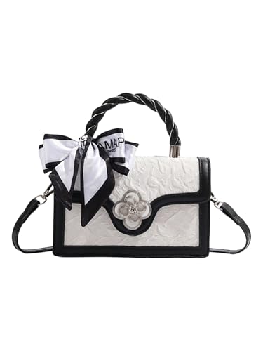 Image of Verdusa Women's Vintage Crossbody Bags Top Handle Square Flap Satchel Purses with Ribbon