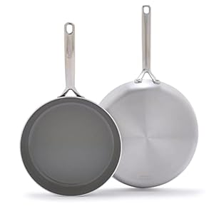 GreenPan GP5 Stainless Steel 5-Ply Healthy Ceramic Nonstick 10″ and 12″ 2 Piece Frying Pan Skillet Set, Scratch Resistant, Induction, Dishwasher & Oven Safe, PFAS-Free