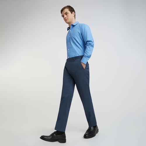 Image of Park Avenue Men's Mid Rise Neo Fit Polyester Blend Stripe Pattern Flat Front Formal Regular Fit Trouser
