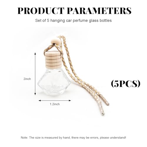 Image of 5 PCS Hanging Car Air Freshener, 8ml Empty Clear Glass Perfume Bottle Freshener Diffuser, Essential Oil Fragrance Aromatherapy Bottle Ornament for Car, Interior Car Accessories (Rhombic)