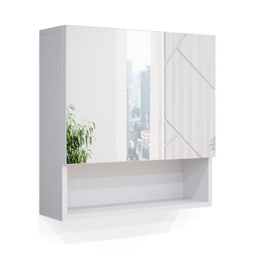 Vicco Badspiegelschrank Irma, Weiß Hochglanz, 54 x 55 cm, zur Wandmontage mit Spiegel und offenen Ablageflächen