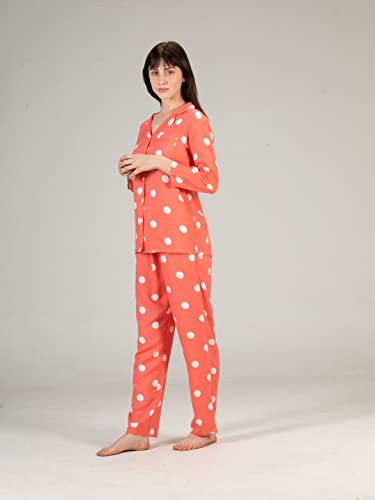 Image of Evolove Women's Cotton Full Sleeves Collared Night Suit Set /Top Pyjama Set Super Soft Comfortable (Nightsuit-Collar-FS-1)