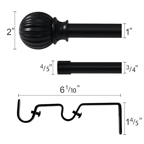 NICETOWN Curtain Rods 2-Pack 48-86 Inch, Matte Black Rods with Decorative Finials for Windows, Heavy Duty Window Drapery Poles for Indoor Outdoor Patio Bedroom