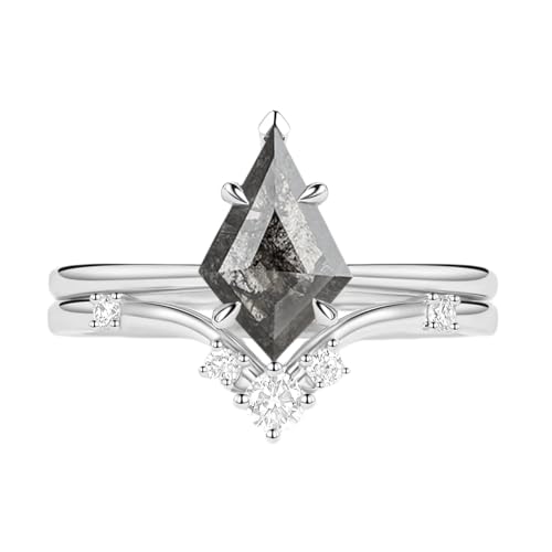 Black Rutilated Quartz Ring Set S925 10K 14K 18K Gold Salt and Pepper Diamond Engagement Rings for Women with Moissanite Unique Wedding Bridal Set Promise Rings for Her Free Engraving