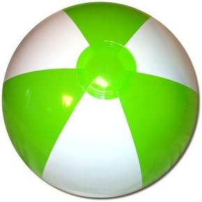 Bola de playa de 16 pulgadas de tamaño desinflado verde lima y blanco, inflable de hasta 12 pulgadas de diámetro