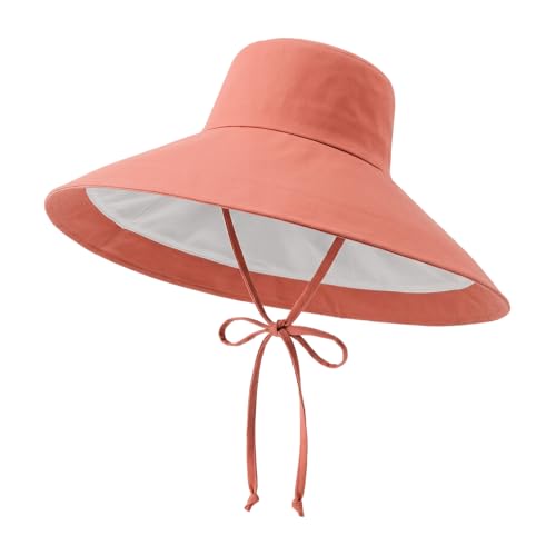 HIVTE Chapeau de Soleil Femme UPF 50+, Bord Large 18cm, Chapeau Seau Souple, Pliable et Respirant, pour Plage pêche été (Rouge Brique)