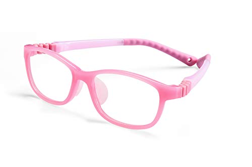 FONHCOO Kids Blue Light Blocking Glasses, Computer Glasses for Boys and Girls Age 3-15 with Glasses Strap, Anti Glare & Eyestrain & Blu-ray Filter?Pink?