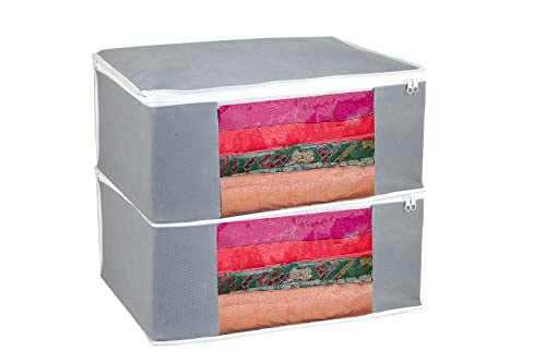 Image of AI ANKIT INTERNATIONAL Saree Cover Bag /Solid Grey Saree Cover Bag /Saree Covers For Storage /Pack of 2