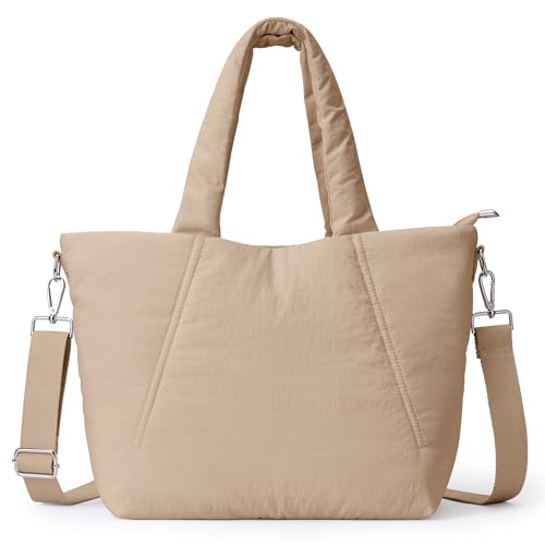 Image of KALIDI Quilted Carryall Tote Bag, Large Puffer Crossbody Women Handbags Shoulder Soft Fluffy Lightweight Travel