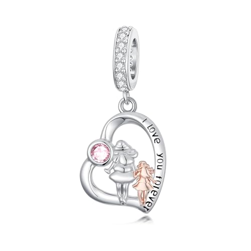 Image of PROESS Father Mother Daughter Charm fit Charms Bracelet Sterling Silver Charms for Bracelets Birthday Valentines Day Gifts for Daughter Mother Lover