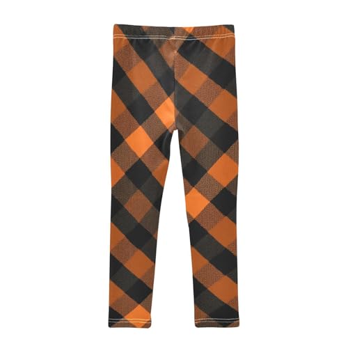Girls Leggings Orange Black Tartan Plaid Kids Length Leggings Pants Toddler Athletic Soft Tights Trousers 4T2