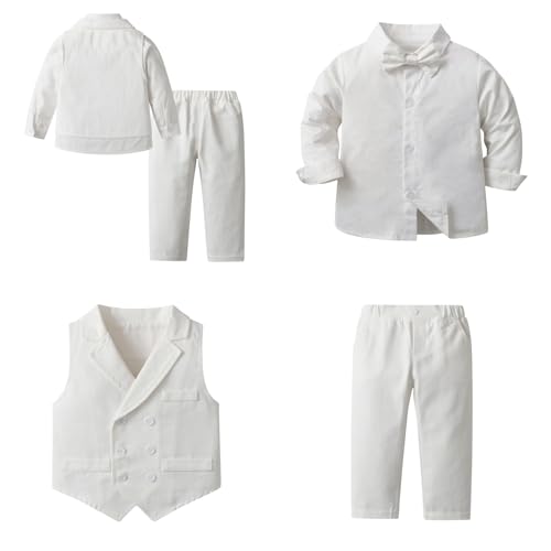 Image of Mud Kingdom Boys Suits for Weddings White Shirts, Vests and Pants Clothes Sets