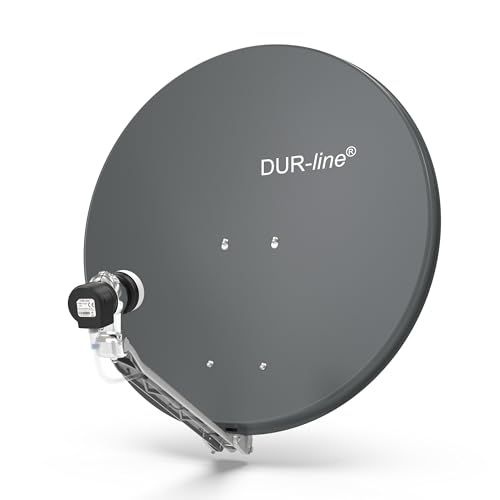 DUR-line 1 Teilnehmer Set - Qualitäts-Alu-Satelliten-Komplettanlage - Select 75cm/80cm Spiegel/Schüssel Anthrazit + Single LNB - für 1 Receiver/TV [Neuste Technik, DVB-S2, 4K, 3D]