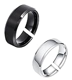 Okos Men's Jewellery Combo of 2Trendy Solid Black and Silver Polish Finish Stainless Steel Adjustable Band Style Finger Ring Crafted For Boys and Men FR1000968COM