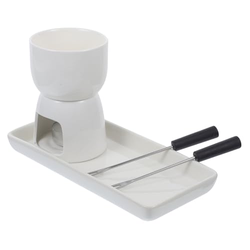 OKUMEYR 1set Ceramic Melting Pot for Cheese and Chocolate Fondue Lightweight Portable Forks Multi-functional Use for Parties Outdoor Events Afternoon Tea Fondue Supplies