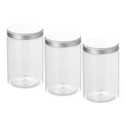 Confezione da 3 barattoli vuoti in plastica trasparente con coperchio a vite in alluminio, senza BPA, chiusura ermetica, 500 ml, 800 ml, 1000 ml, contenitori per alimenti per dispensa da cucina, non –