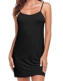 Zephyrine Full Slip Dress for Women Black Sexy Chemise Nightgown V Neck Under Dress Nightwear (Black, Small)