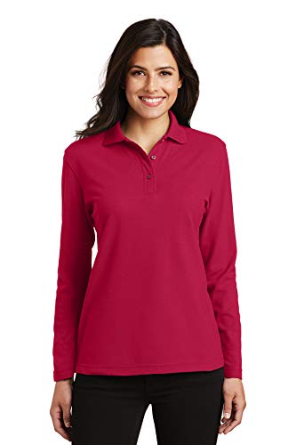 Port Authority Ladies Silk Touch Long Sleeve Polo L Red #TOP1