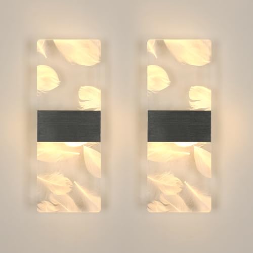 SENQIU 2 Pezzi Applique da Parete Interno, 12W 1350LM Moderno Lampada da Parete Interno, 3000K Luce Bianca Calda, Lampada a Muro Design in Acrilico per Soggiorno Camera da letto Corridoio Scale