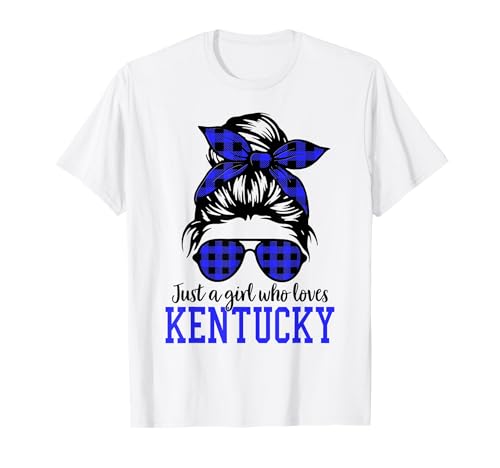 Kentucky Women Girls Messy Bun Hair, Kentucky State Pride T-Shirt
