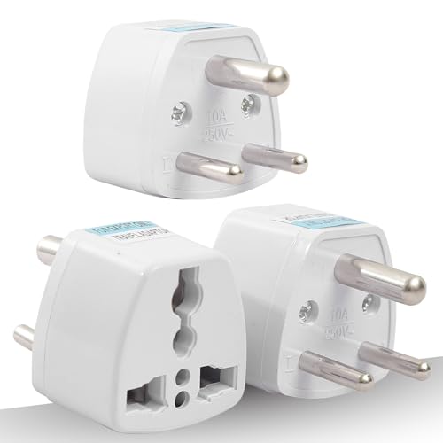 Image of Hi-Plasst India Converter Plug 3Pin (Pack of 3) - World Travel Adapter for USA, UK, Canada, Europe to India - Type D Adaptor Plug Socket for Foreign Devices in India