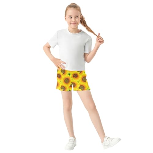 Girls Athletic Lounge Shorts Vibrant Sunflowers Bright Yellow Print Casual Pajama Sleepwear for Kids Teens, X-Small2