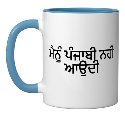 "I Don't Speak Punjabi." Funny Punjabi Word Ceramic Mug, Blue/White