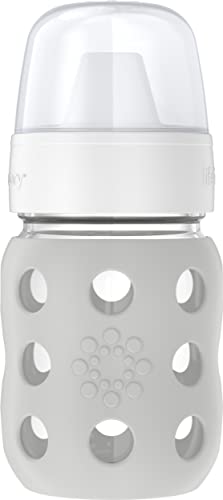 Image of Lifefactory 8-Ounce Wide Neck Glass Baby Bottle with Protective Silicone Sleeve and Hard Sippy Spout, Stone Gray (LG2221WCG4)