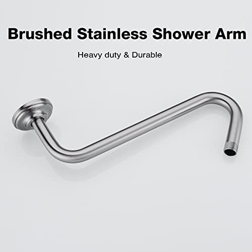 Trustmi 12 Inch S Shaped Shower Arm With Flange Heavy Duty Wall Mounted Angled Rainfall Shower Head Extension Pipe With 9 Inch High Rise, Brushed Nickel #TOP1