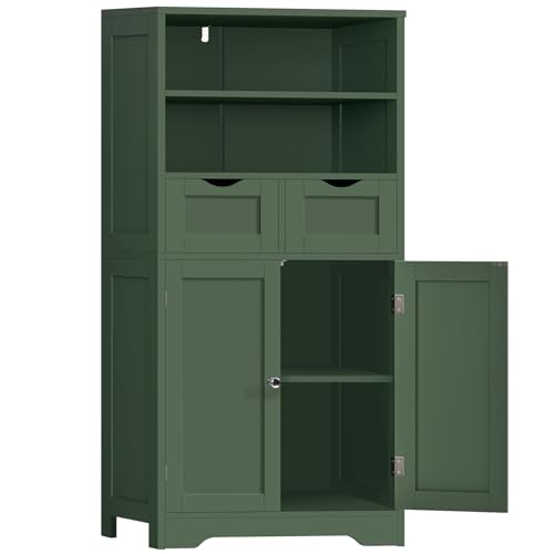 Image of Iwell Bathroom Storage Cabinet with Adjustable Shelf, Storage Cabinet with Doors, Kitchen Pantry Storage Cabinets, Cupboard, for Living Room, Dining Room, Entryway, Green