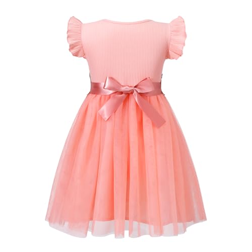 Image of HILEELANG Little Flower Girl Tulle Tutu Dress Easter Cotton Ribbed Birthday Wedding Party Princess Dresses