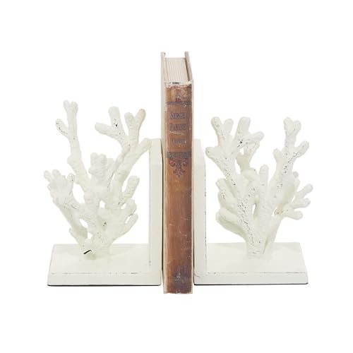 Deco 79 Metal Coral Bookends, Set of 2 5"W, 7"H, White, 2 PIECES SMALL SIZE