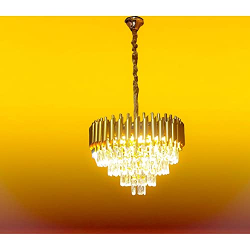 Image of DREAMY DESIGNS Chandelier Lights for Ceiling Gold 500MM 4-Tier K9 Crystal Chandeliers for Living Room with 3 LED Light Mode Ceiling Light for Hall Modern Jhumar Designer Bedroom and Dining Room