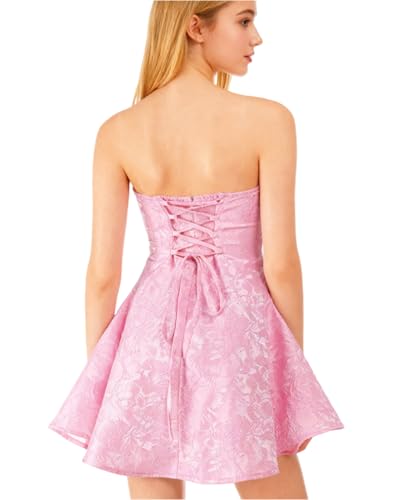 Image of JUMISEE Women's Elegant Bow Strapless Homecoming Dress A Line Swing Tube Mini Dress Short Evening Party Prom Dress