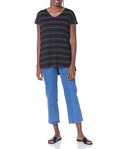 Daily Ritual Women's Jersey Oversized-Fit Dolman-Sleeve V-Neck Tunic, Black/White, Stripe, Large #TOP3
