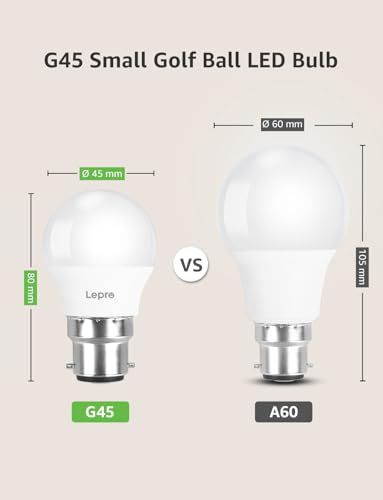 Lepro Bayonet Light Bulbs, 40W Equivalent, Warm White 2700K, 4.9W 470lm B22 LED Bulb, G45 Golf Ball Energy Saving Lightbulbs, 180° Wide Beam, Non-dimmable, Pack of 6