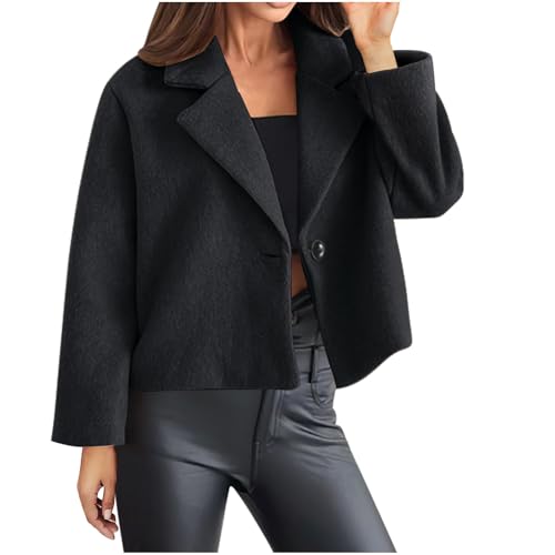 Femme Manteau Court en Laine Mélangée Veste Courte Manteau Laine Femmes Hiver Grande Taille à Manches Longues Manteau À Revers Trench-Coat Epaissie Chic et Élégant Blazer Coupe-Vent Cadeau Maman