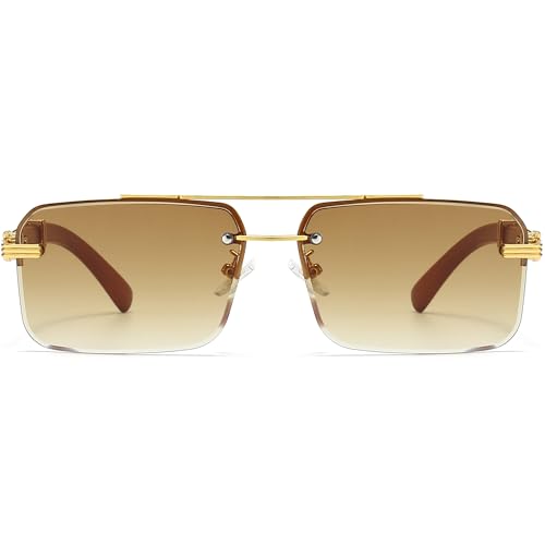 Fashion Rimless Rectangle Sunglasses Mens Womens Frameless Square Sun Glasses UV 4003