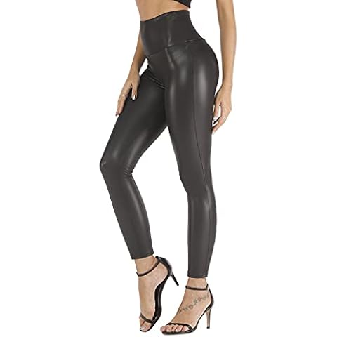 Sghenr Women's Faux Leather Leggings Plus Size Girls High Waisted Stretch PU Leather Yoga Tight Pants(Black,4XL) Cover