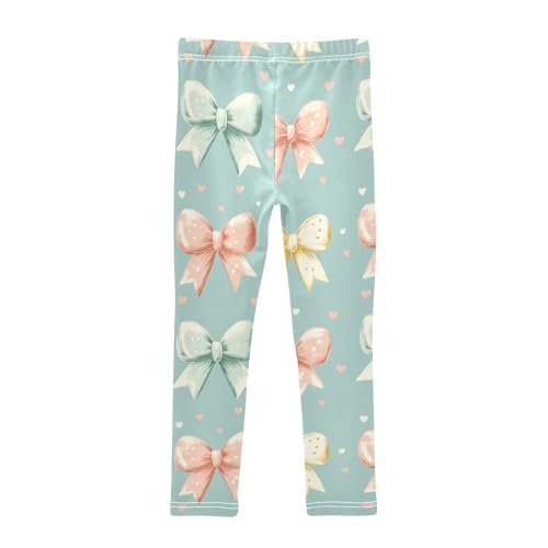 Coquette Pastel Bow Heart Mint Green Girls Leggings Kids Yoga Pants Dance Active Tights 4T2