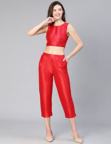 Image of oxolloxo Women Soild Dupion Silk Elasticated Pant