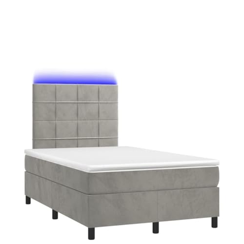 Genérico Wenjingqi Cama Box Spring colchón y LED Terciopelo Gris Claro 120x200 cm, Gris 3136113