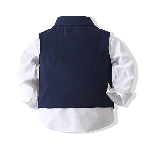 Image of Baby Boys Gentleman Formal Suit Set with Vest, Pant, Shirt, and Bow Tie, Weding 4Pcs Outfit