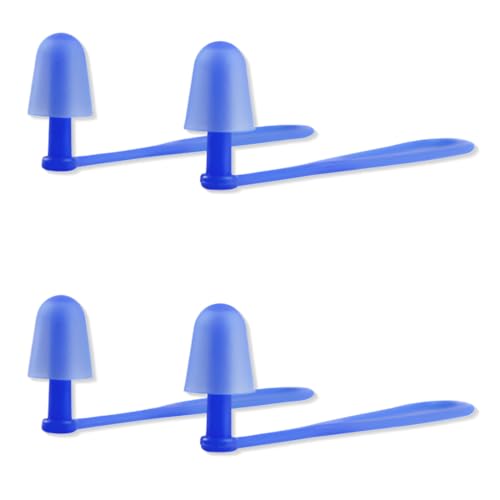 Juego de 2 pares de tapones oidos natación niños azules, tapones natacion de silicona blanda antipérdida, reutilizables.