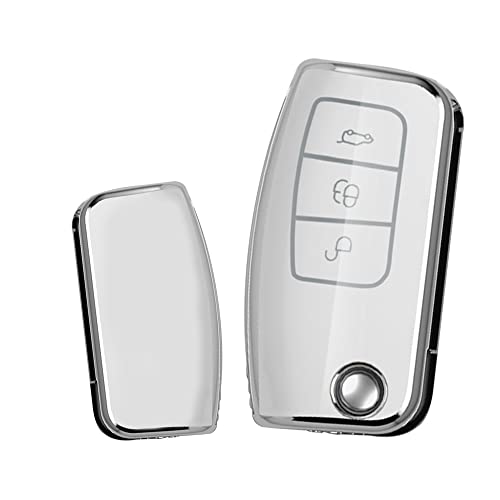 KUNIO Key Cover fit ford Fiesta Focus Galaxy Fusion S-Max Kuga Ecosport Key Cover TPU Folding Car Key Case Keychain Keyring Key Holder 3 Buttons A White - Image 3