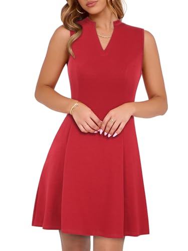 Image of YIOYOLA Womens Elegant Classy A-Line V Neck Mini Business Casual Work Dresses Party Cocktail Short Dress with Pockets