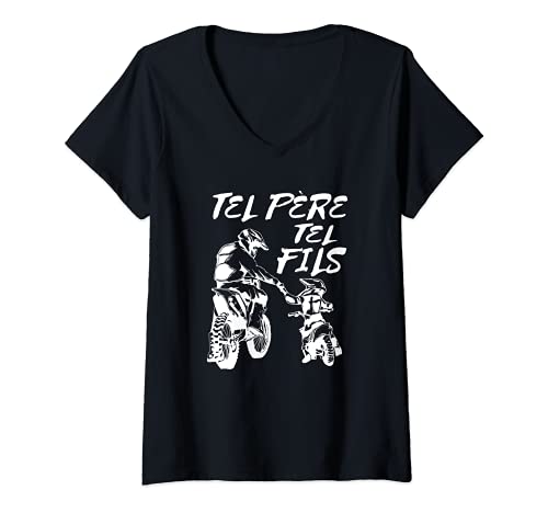 Femme Tel Père Tel Fils Moto Cross Sport Motocycliste Présent T-Shirt avec Col en V Cover