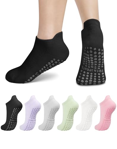 6 Pairs Pilates Socks for Women, Non Slip Yoga Socks with Grips for Barre Ballet Athletic Workout Barefoot Hospital