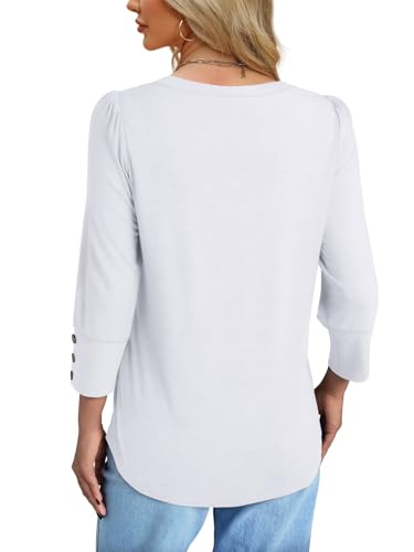 NORACORA 3/4 Length Sleeve Womens Tops with Button Cuffs Dressy Casual Blouses for Women V Neck T Shirts Beach Vacation Spring Summer Outfits White XL — view 5